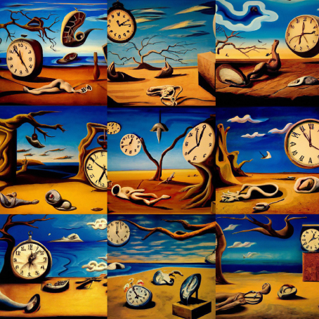 ‘പെർസിസ്റ്റൻസ് ഓഫ് മെമ്മറി’ എന്ന സാൽവദോർ ദാലിയുടെ പെയിന്റിങിന് dall-‐e യുടെ വ്യാഖ്യാനങ്ങൾ